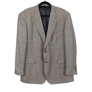 JOS. A. BANK Houndstooth‎ Wool Silk Blazer Mens 46R Brown Classic Sport Coat